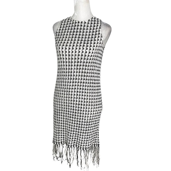 Mango Crochet Knit Dress with Finge Hem Navy and Cream Size XS - Picture 7 of 13